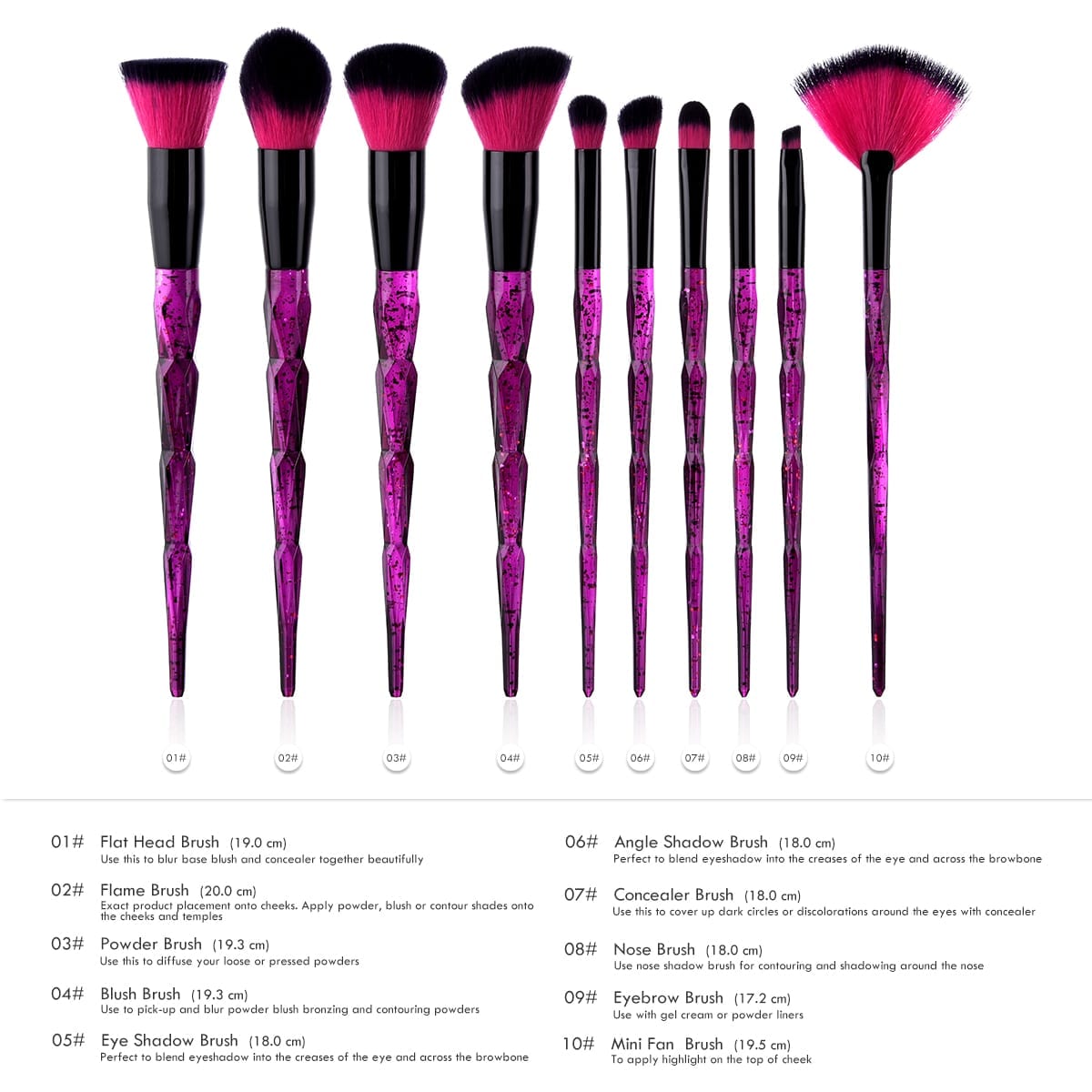 Glowii 10pcs Purple-Black Shimmer Star Brush Set - Image 2