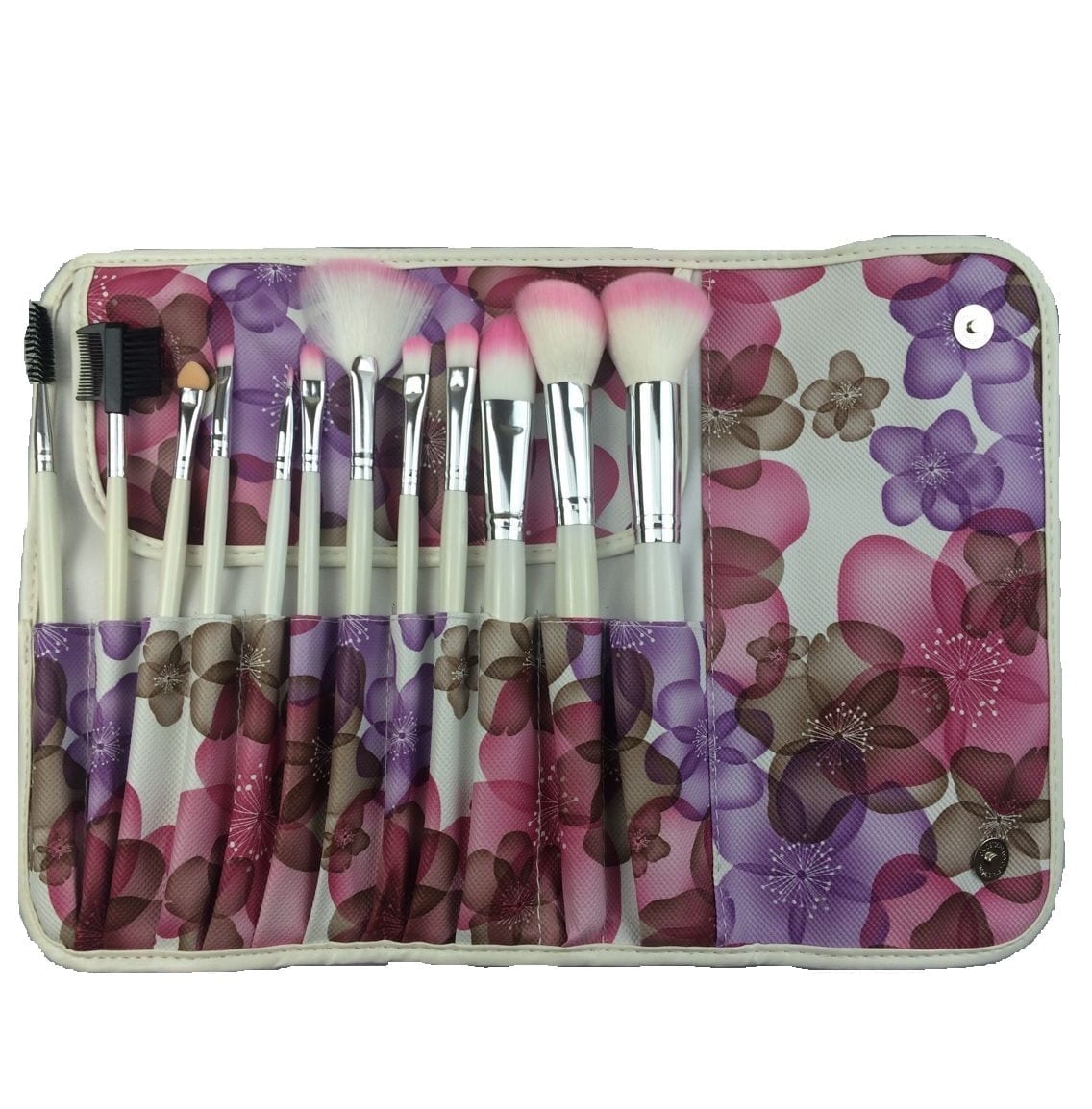 12pcs Makeup Brush Set with Floral Holder Bag (pink) Colour Zone