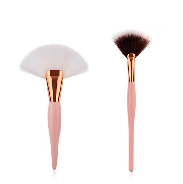 Glowii Large + Small Pink Fan Makeup Brush Colour Zone Cosmetics