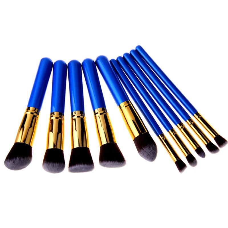 Glowii 10pcs BlueGold Makeup Brush Set Colour Zone Cosmetics