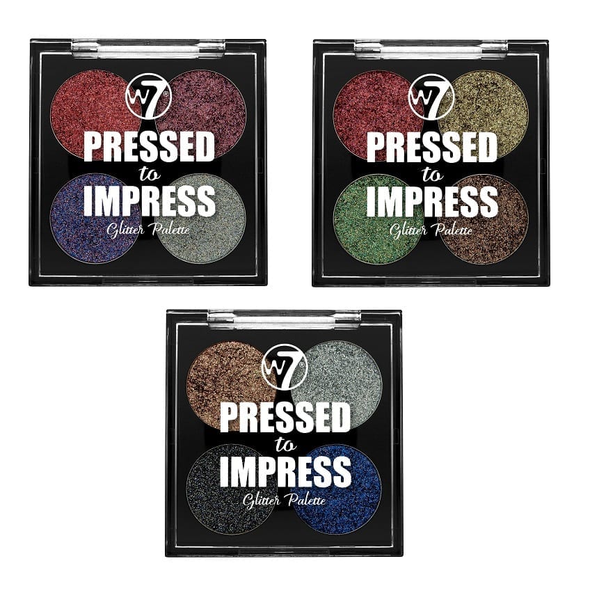 W7 Pressed to Impress Glitter Palette 3pcs One Shade Each Colour Zone Cosmetics