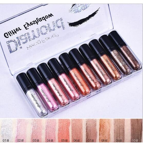 HengFang 10pcs Diamond Glitter Liquid Eyeshadow Set