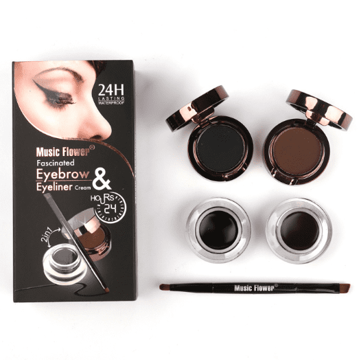 Music Flower Fascinated Black n Brown Gel Eyeliner + Compact Brow Powder 2