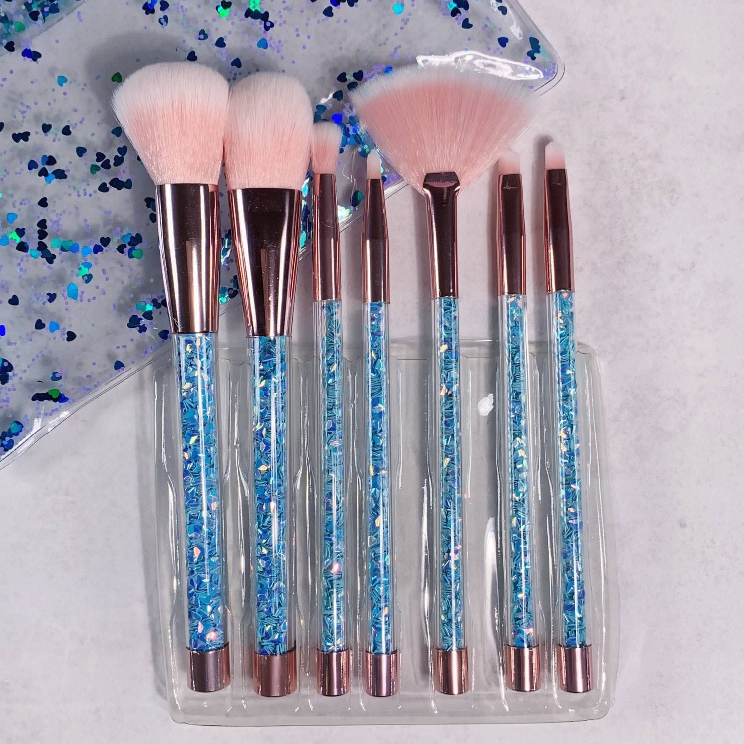 Glowii 7pcs Blue Glitter Brush Set Colour Zone Cosmetics