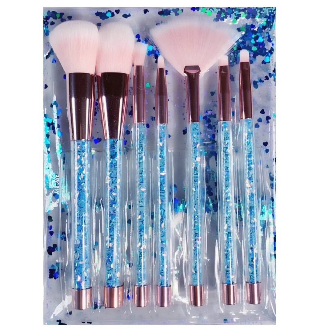 Glowii 7pcs Blue Glitter Brush Set Colour Zone Cosmetics