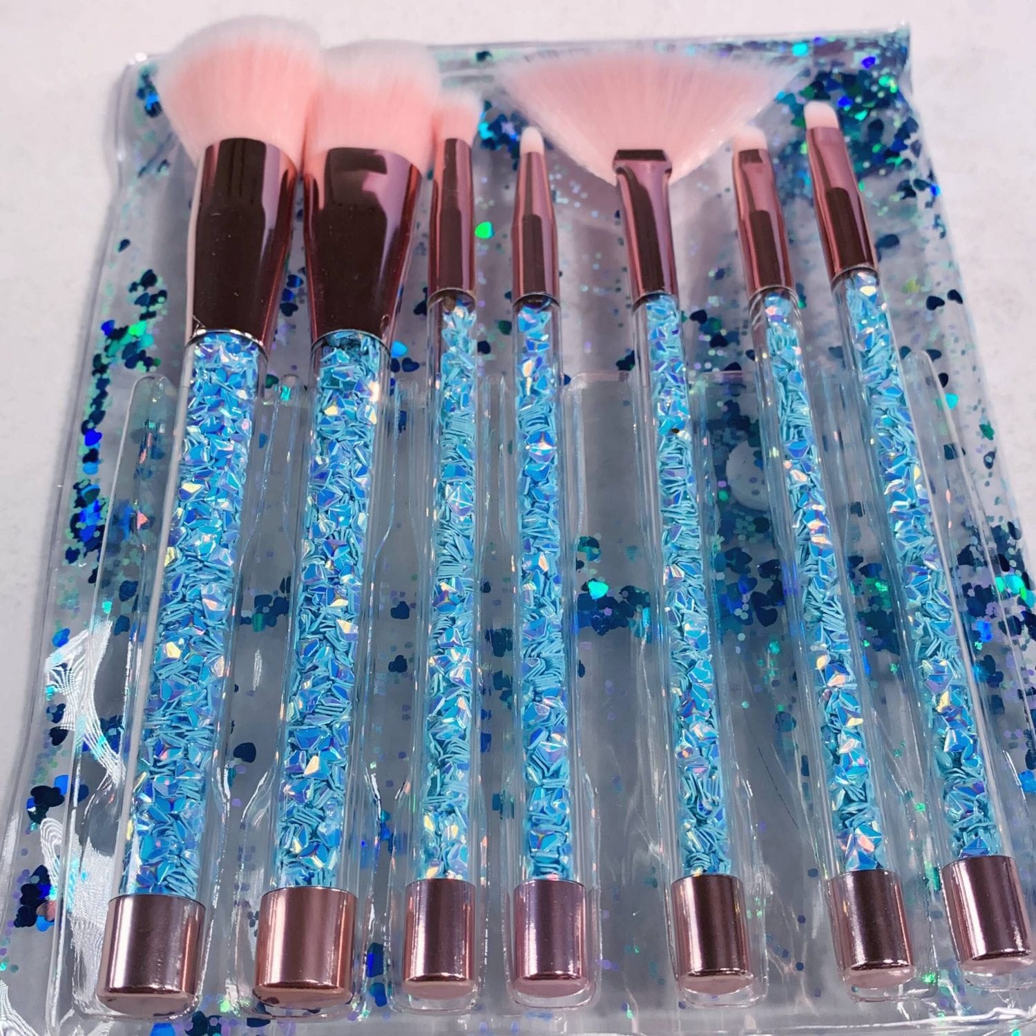 Glowii 7pcs Blue Glitter Brush Set Colour Zone Cosmetics