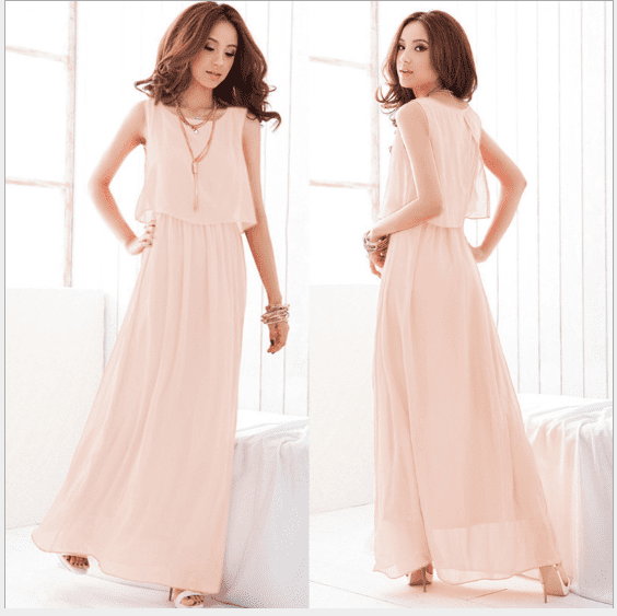 Sleeveless Bohemian Maxi Dress - Light Pink XL (UK size 10)