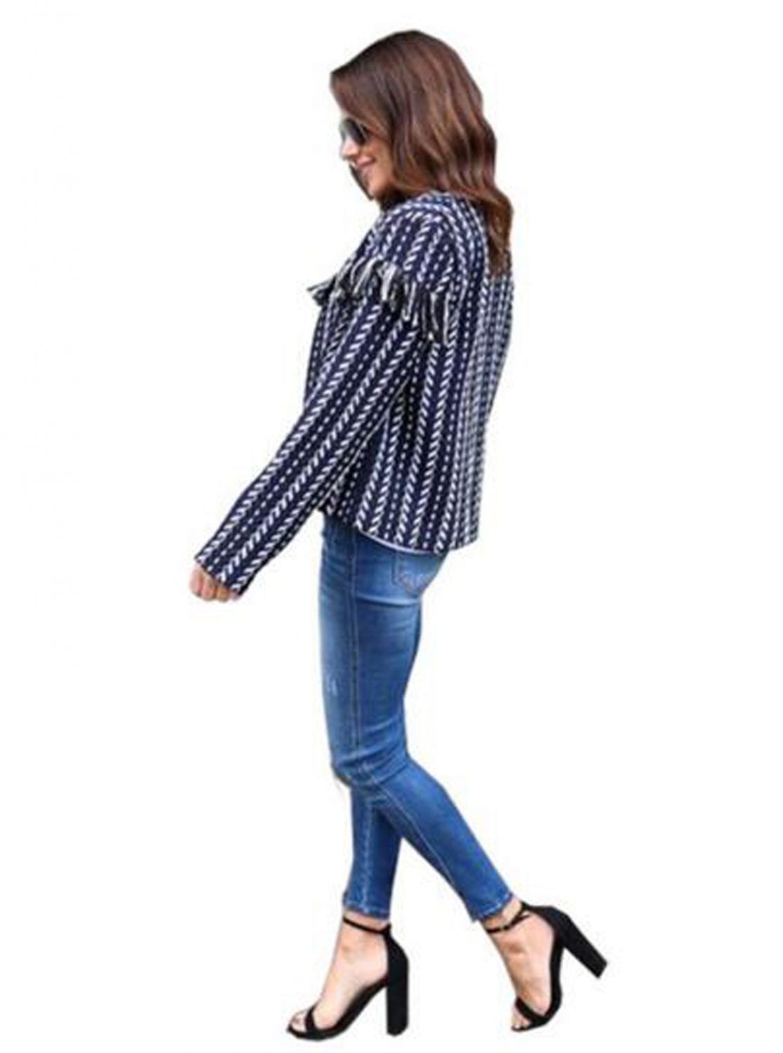 Knitted Stylish Short Jacket BLUE L (UK size 10) - Image 3