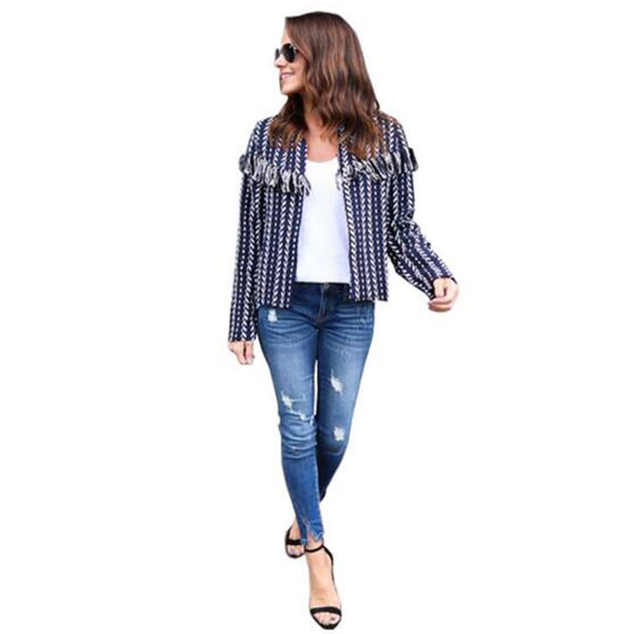 Knitted Stylish Short Jacket BLUE L (UK size 10)
