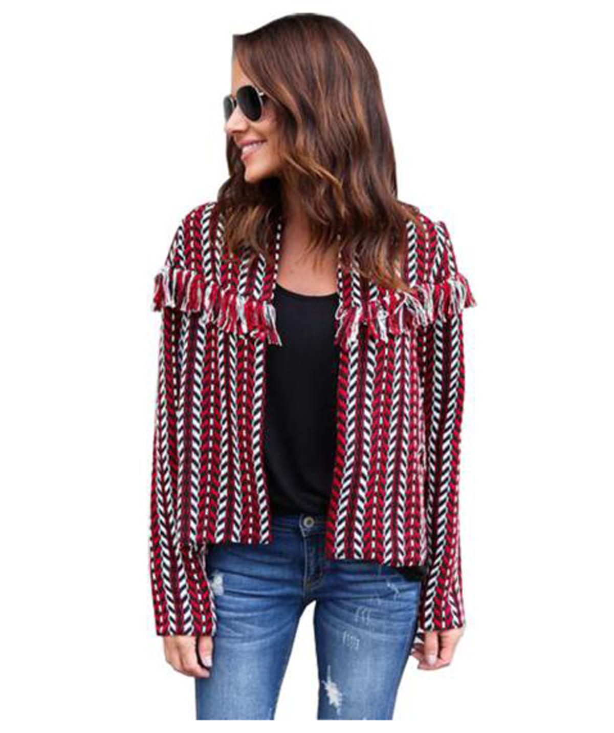 Knitted Stylish Short Jacket RED XL (UK size 12) - Image 3
