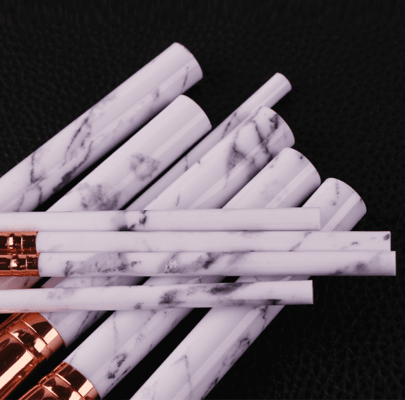 10pcs Marble Makeup Brush Set with PU Leather Organiser Case - White Handle - Image 5