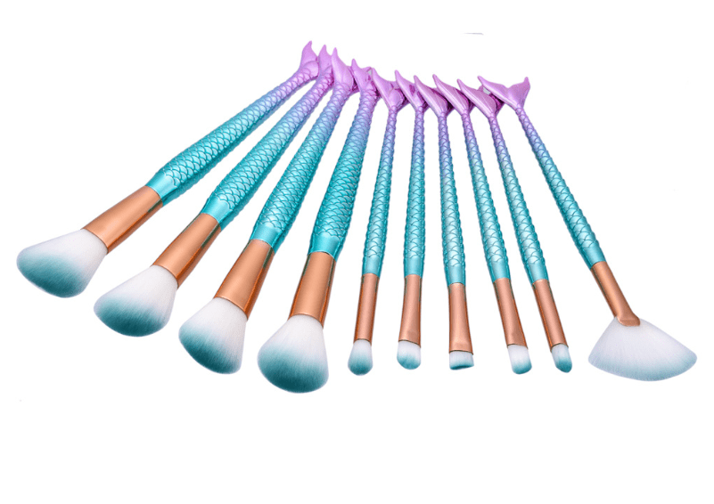 Glowii 10pcs Fishtail Mermaid Purple-Green Face & Eye Makeup Brush Set - Image 2