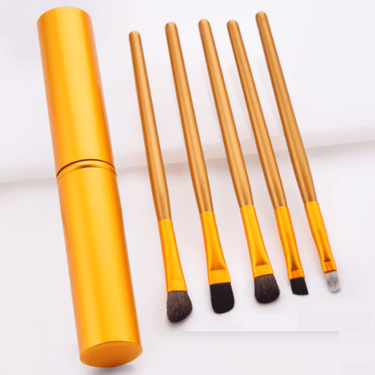 Glowii 5pcs Eye Makeup Brush Set with Metal Case - Gold - Image 4