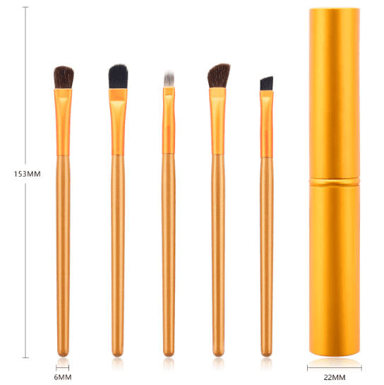 Glowii 5pcs Eye Makeup Brush Set with Metal Case - Gold - Image 3
