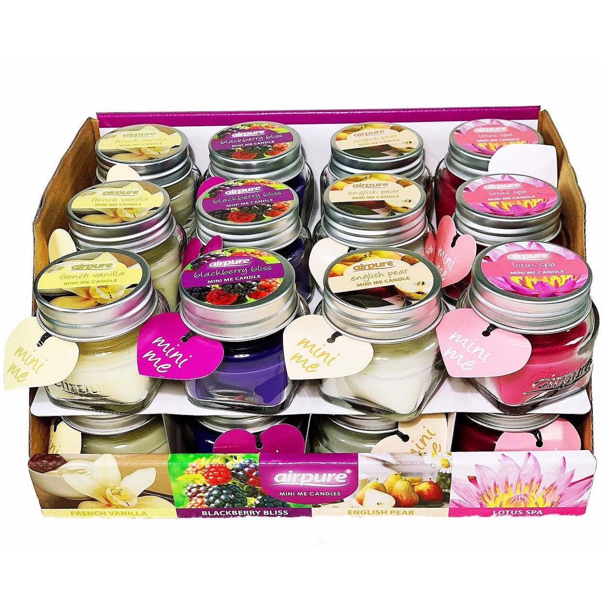 AirPure Mini Me Floral n Fruity Collection Candles 24pcs With Tray (50p each) - Vanilla, Blackberry, Pear n Lotus