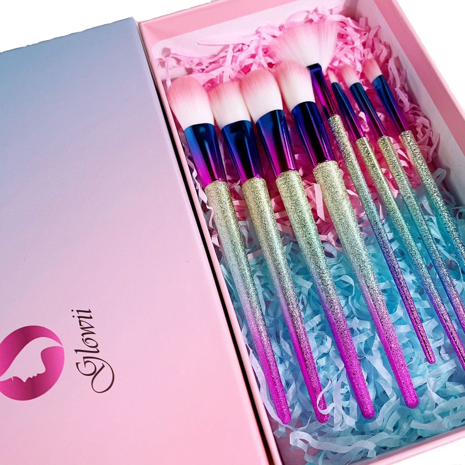Glowii 8pcs Shimmer Makeup Brush Set + Gift Box Colour Zone Cosmetics