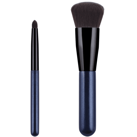Glowii 2pcs Black-Deep Diamond Blue Powder Buff & Detailer Flawless Brush Set