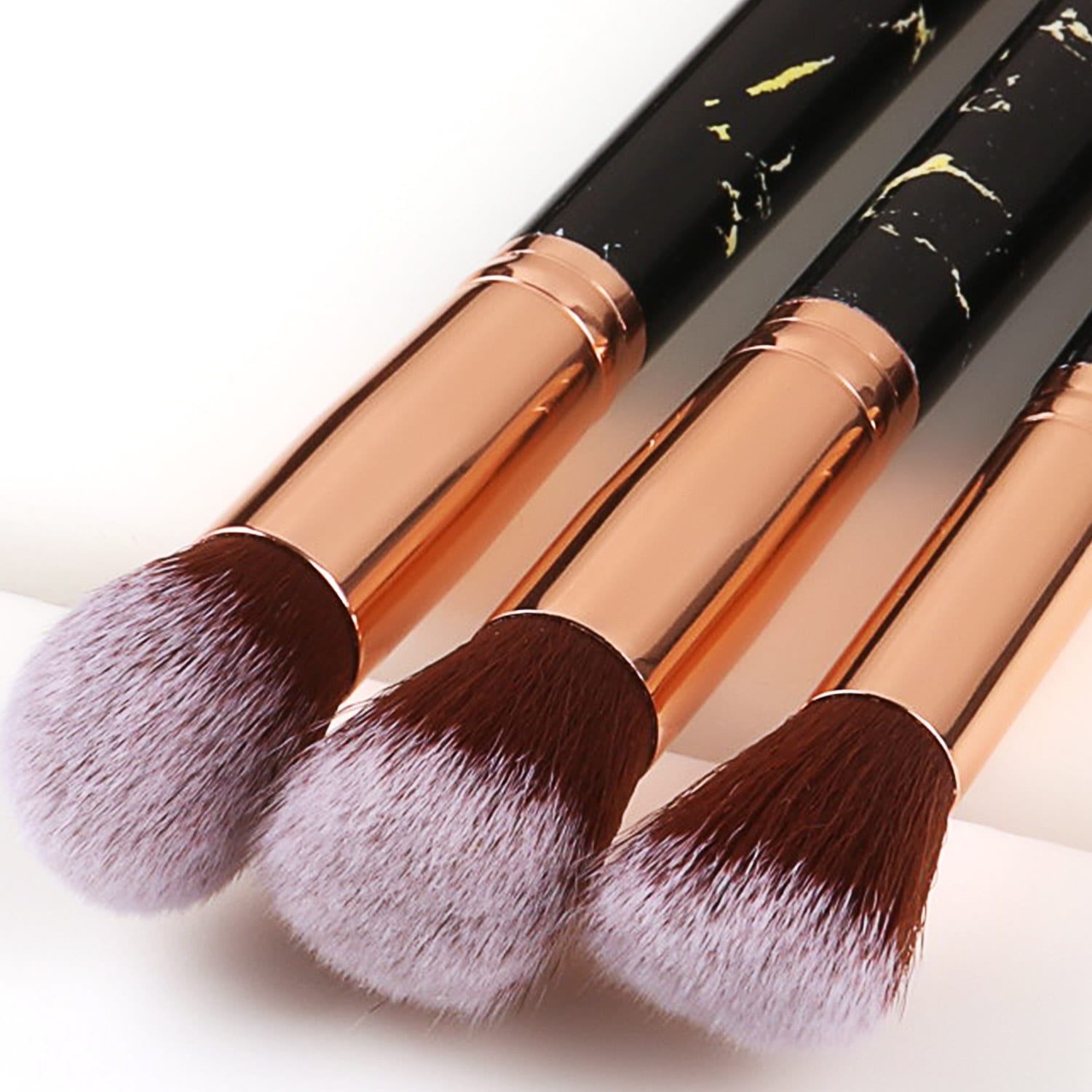 10pcs Marble Makeup Brush Set with PU Leather Organiser Case Black