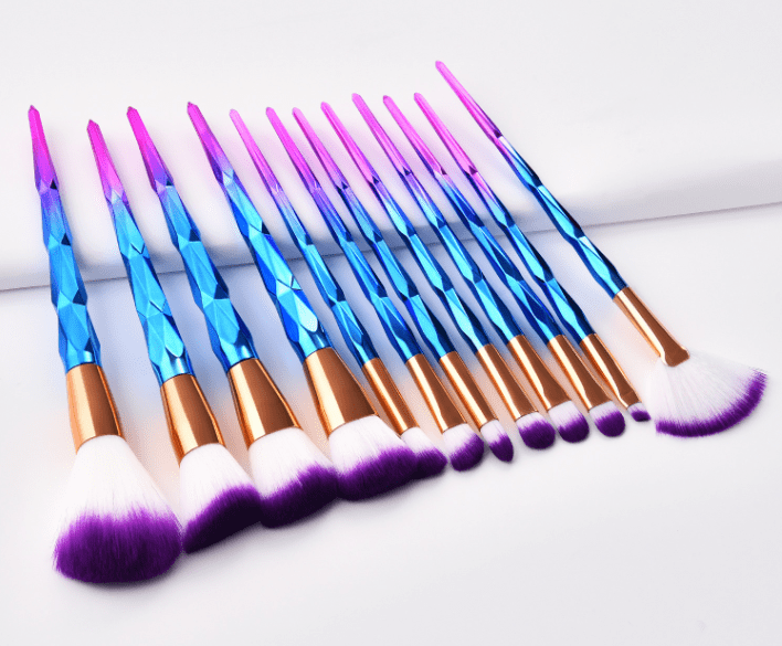 12pcs Unicorn Diamond Purple Hair Makeup Brush Set 3