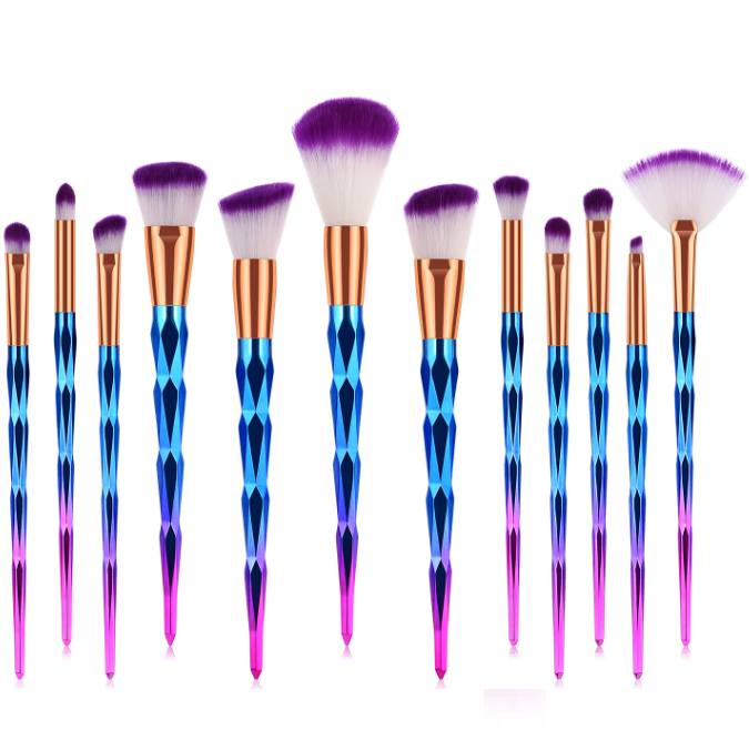 12pcs Unicorn Diamond Purple Hair Makeup Brush Set