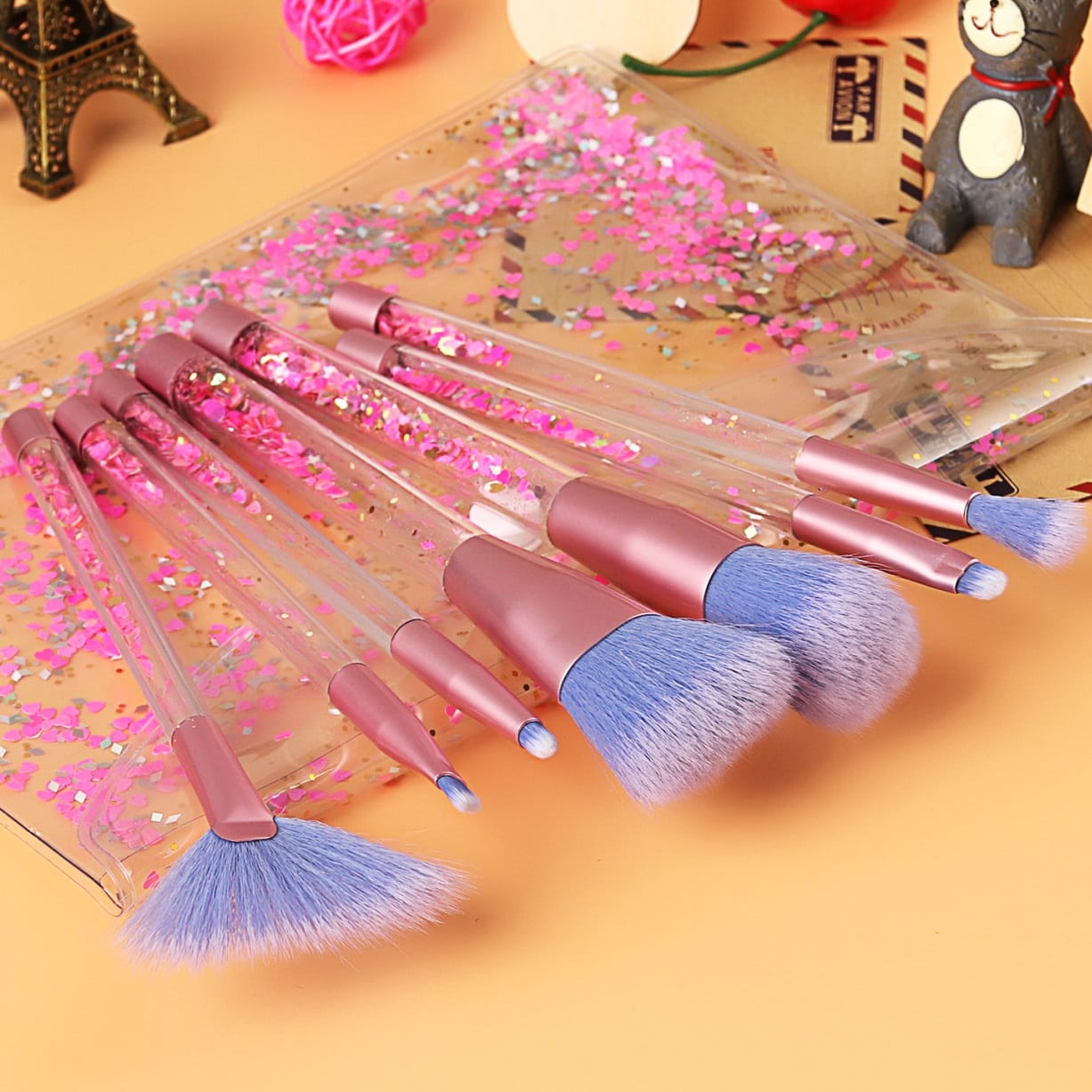 Glowii 7pcs Purple Moving Glitter with Bag Brush Set