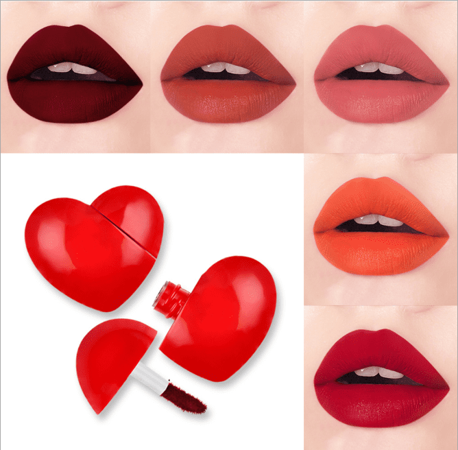 Teayason 6pcs Red Heart Shaped Liquid Lipstick Gift Set Colour Zone