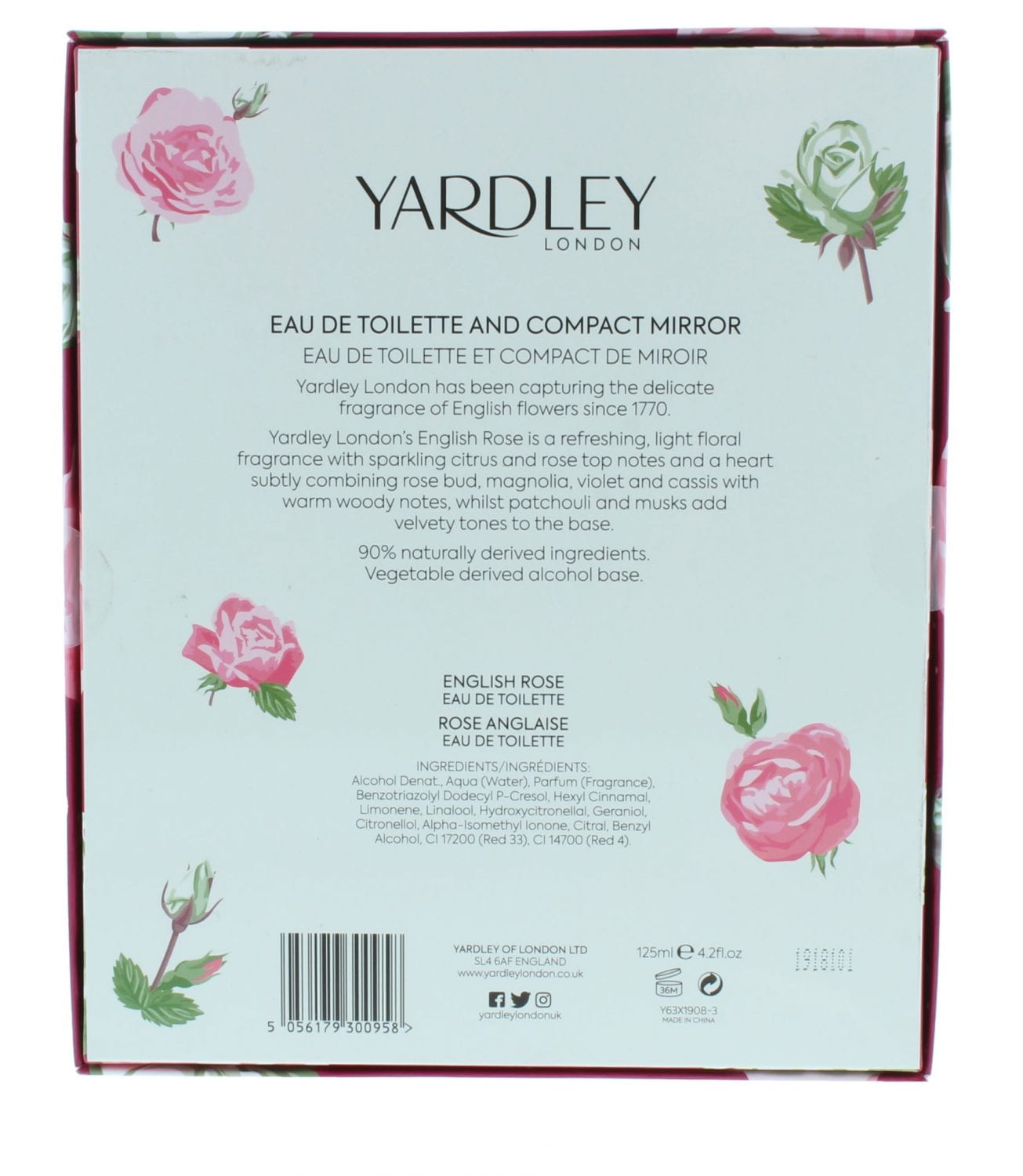 Yardley English Rose Collection 125ml EDT Perfume + Compact Mirror Gift Set 2