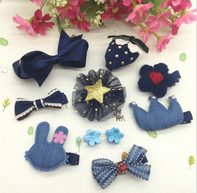 10pcs Girls Hair Accessories Boxed Gift Set Navy Blue Colour Zone