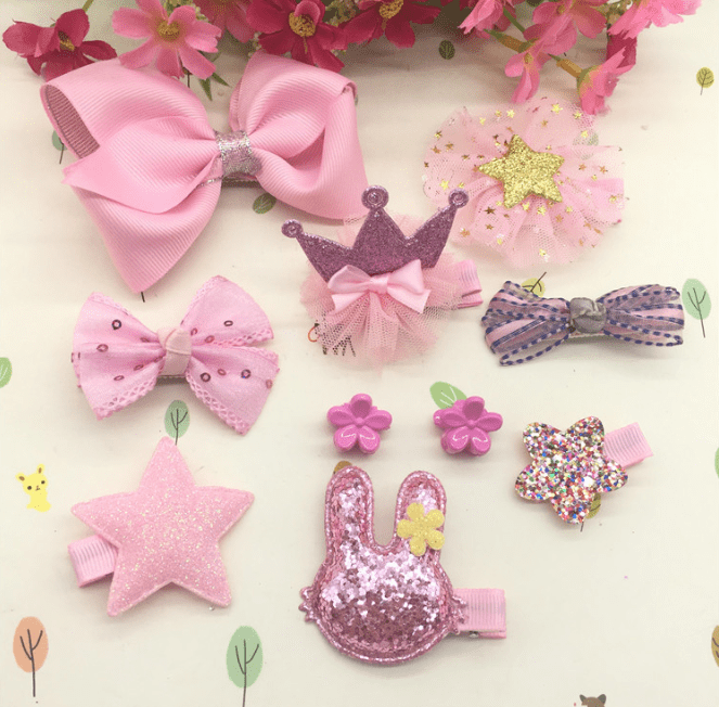 10pcs Girls Hair Accessories Boxed Gift Set - Pink