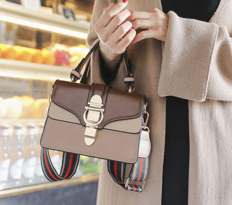 Artificial Leather Contrast Colour Flap Top Crossbody Bag DM-QZH-8473 (various colours to choose) - Image 7