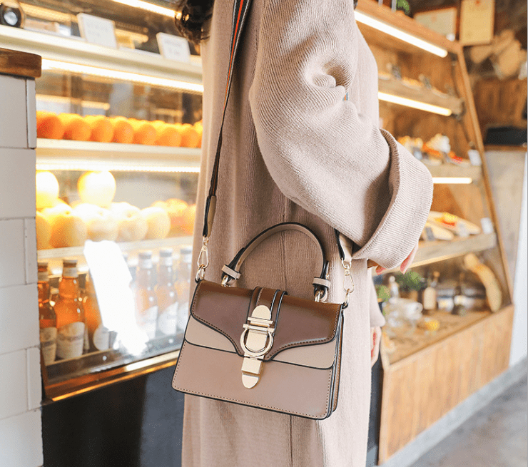 Artificial Leather Contrast Colour Flap Top Crossbody Bag DM-QZH-8473 (various colours to choose) - Image 6