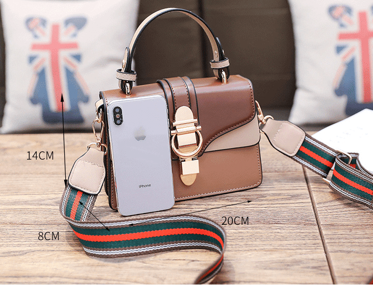 Artificial Leather Contrast Colour Flap Top Crossbody Bag DM-QZH-8473 (various colours to choose) - Image 5