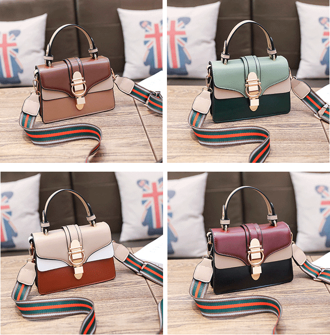 Artificial Leather Contrast Colour Flap Top Crossbody Bag DM-QZH-8473 (various colours to choose)