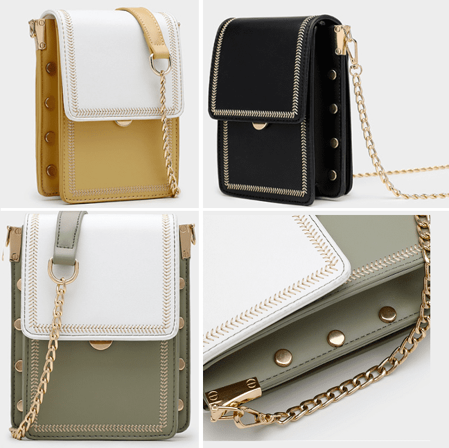 Artificial Leather Flap Top Crossbody Chain Bag QZH-8581 (various colours to choose)