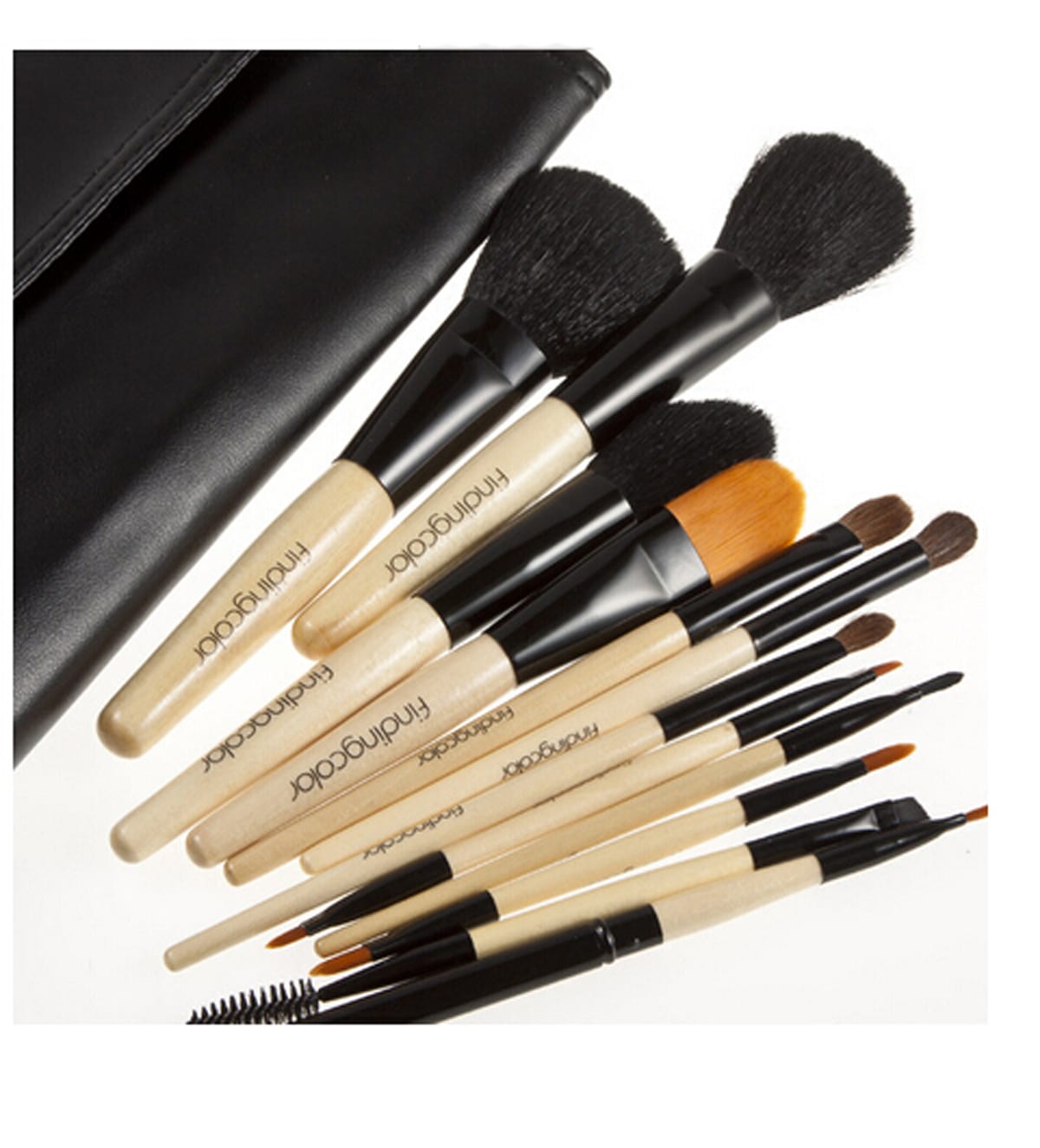 12pcs Wooden Makeup Brush Set with Black Case Colour Zone Cosmetics