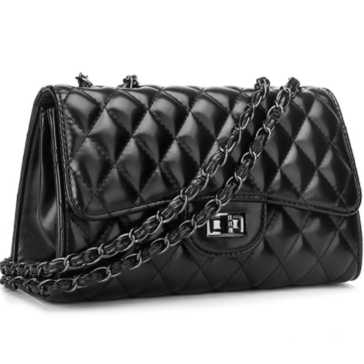 Black Artificial Leather Chain Crossbody Bag H8008 Colour Zone Cosmetics