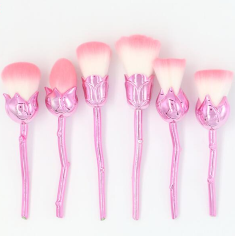 Glowii 6pcs Pink Rose Flower Makeup Brush Set