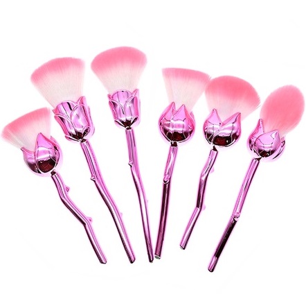 Glowii 6pcs Pink Rose Flower Makeup Brush Set - Image 2