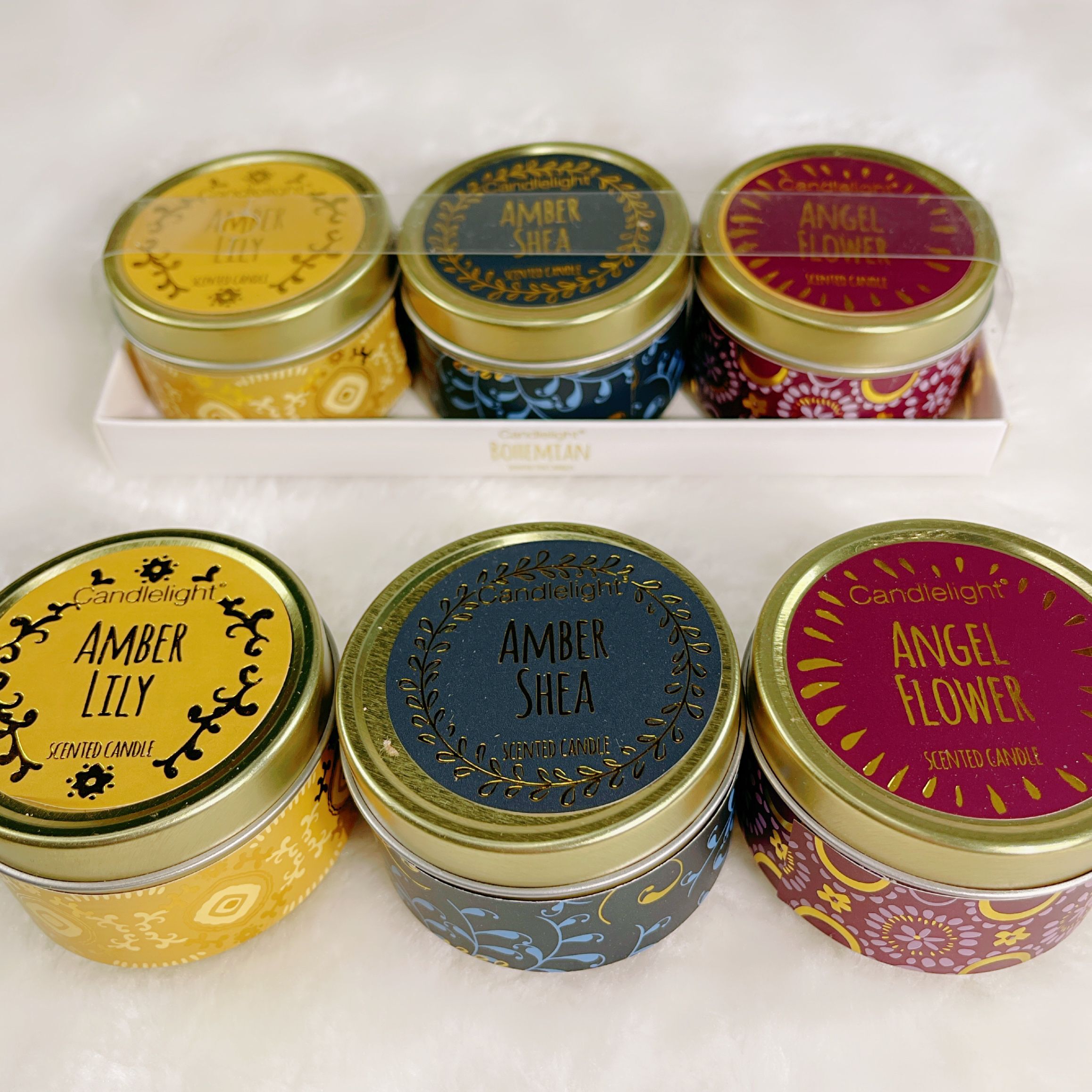 Candlelight 3pcs Bohemian Small Tin Candle Set Colour Zone Cosmetics