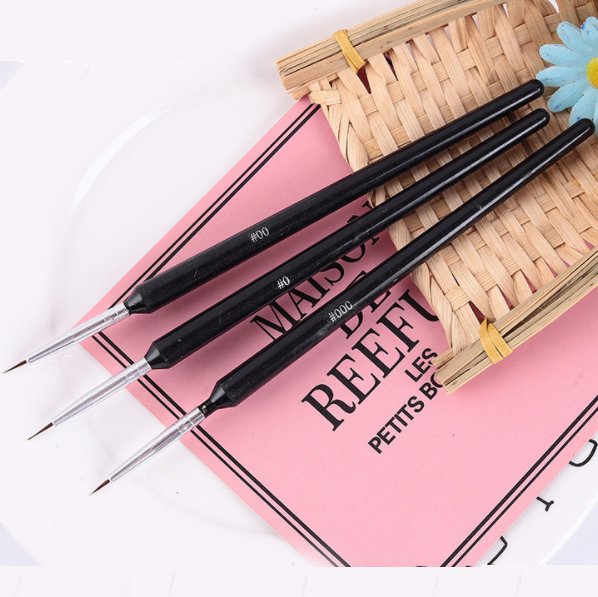 Glowii 3pcs Black Detailer Liner and Striper Nail Art Brush Colour