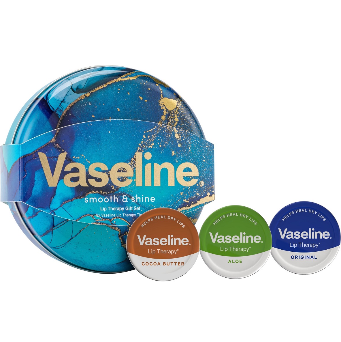 Vaseline Smooth & Shine Lip Therapy Original Selection Tin Gift Set 3 x 20g Colour Zone Cosmetics