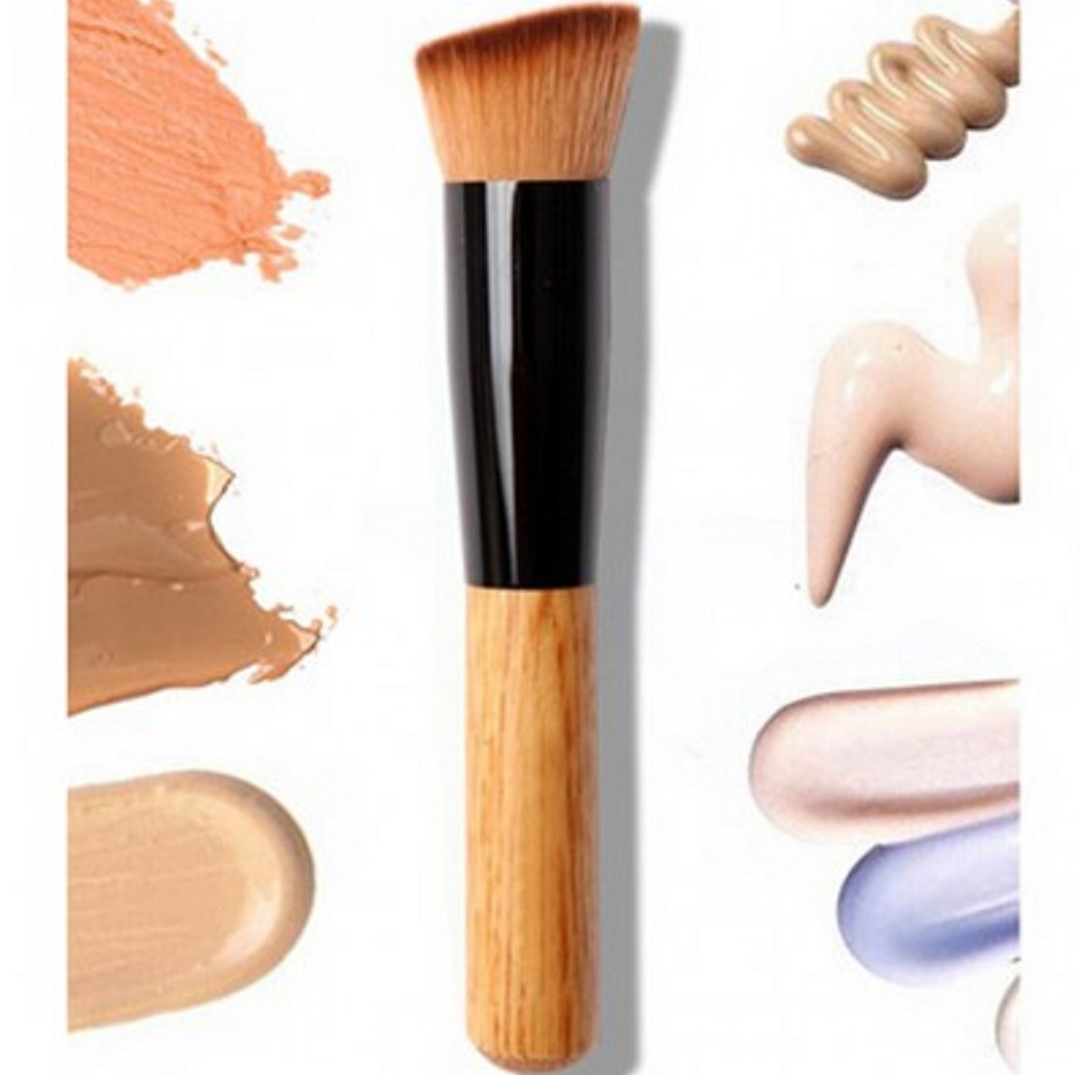 Glowii Angled Flat Top Buffer Wooden Brush Colour Zone Cosmetics