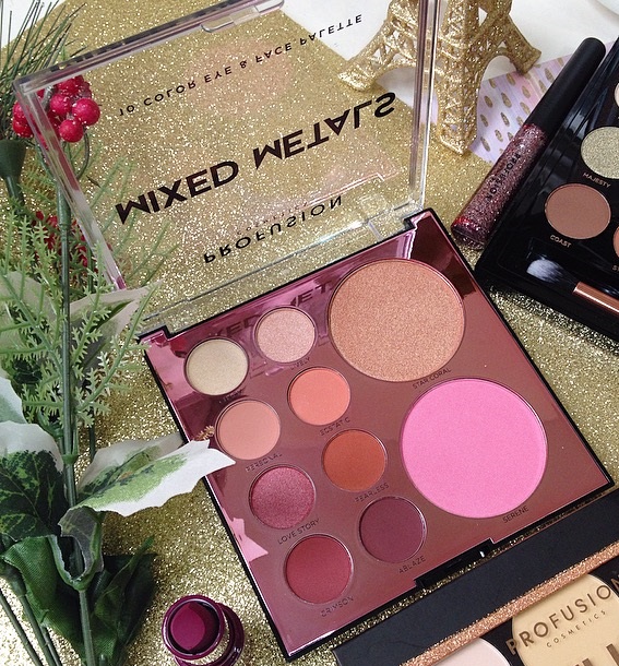 Profusion Mixed Metals 3pcs Makeup Kit - Pink Sparkle (face n eye palette, eyeliner and brush) - Image 2