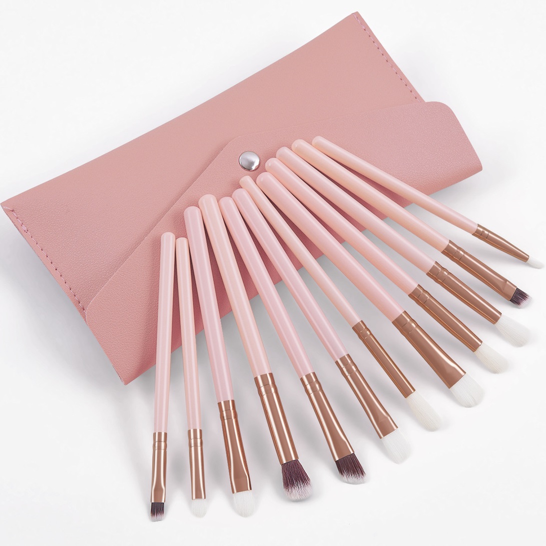 12pcs Pink Eye Makeup Brush Set + Carry Bag Colour Zone Cosmetics