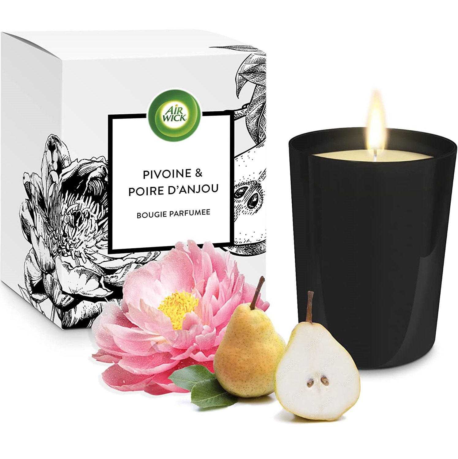Air Wick Garden Scents Premium Range Fragranced Scented Candle 220g Peony & Anjou Pear