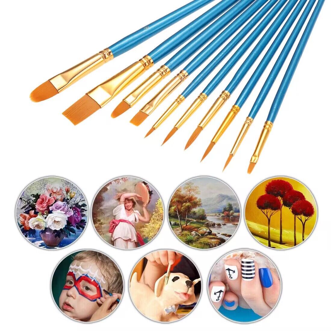 10pcs Face n Body, Nails, Oil Painting Art Brush Set 2