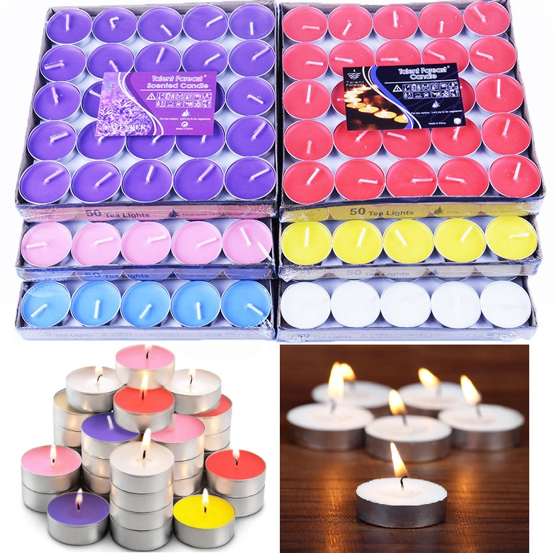 50pcs Unscented Tealight Candle (various colours) Colour Zone Cosmetics