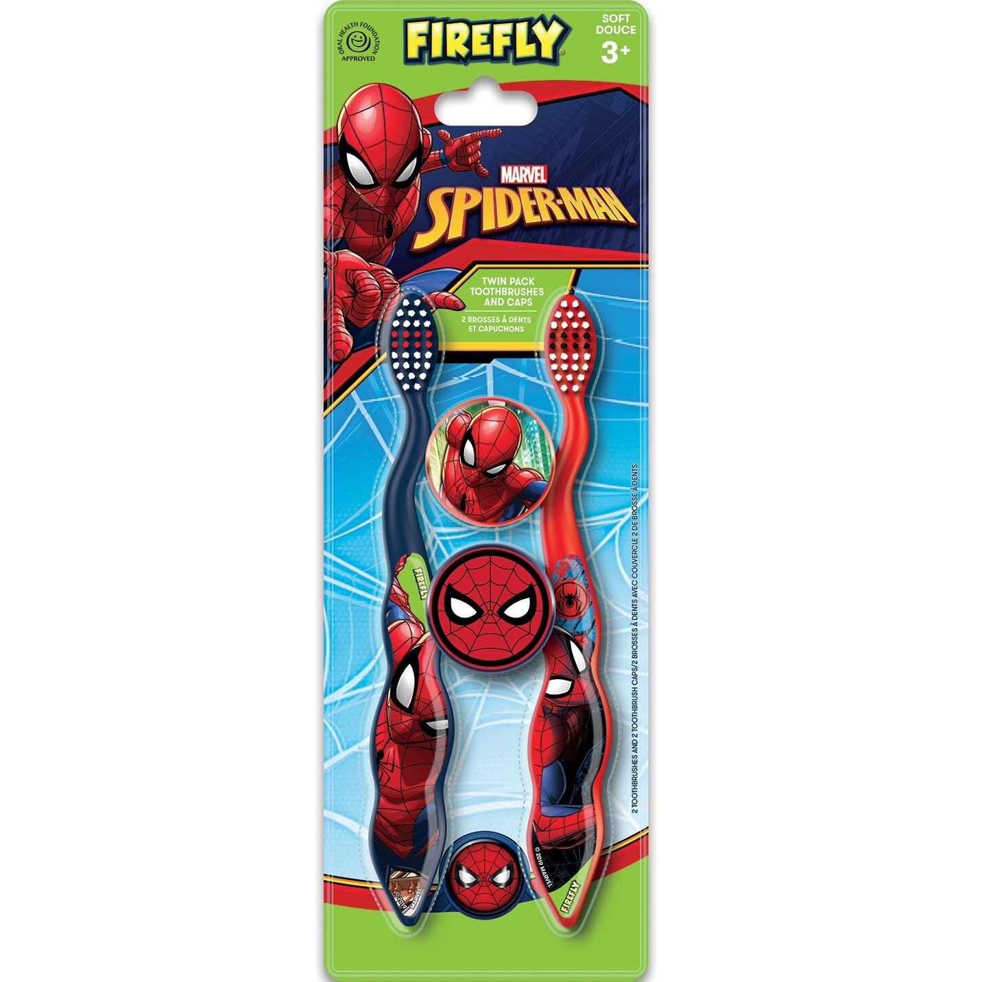 Spiderman Toothbrush Twin & Caps Colour Zone Cosmetics