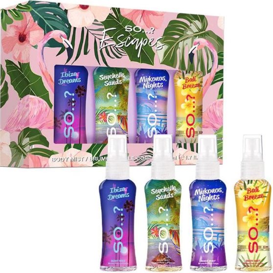 So…? Escapes 4x50ml Body Mist Fragrance Spray Gift Set Colour Zone