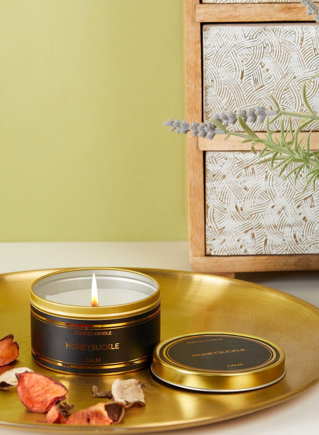 Black & Gold Simple Tin Scented Candle - Honeysuckle 60g